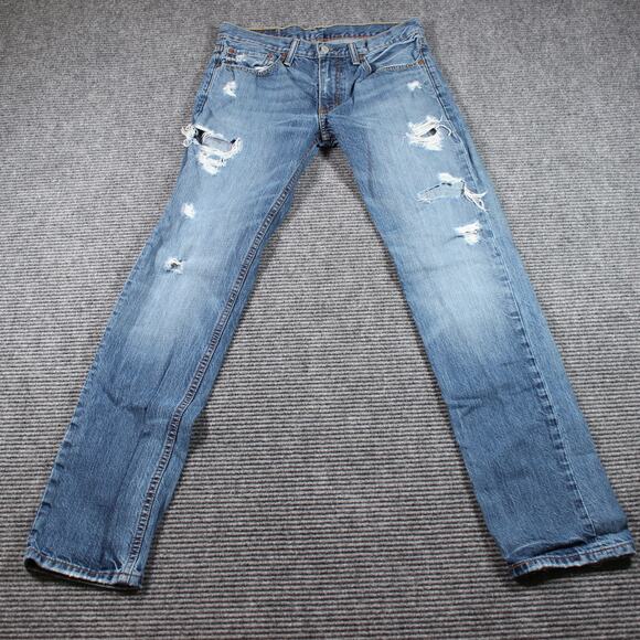 Levi’s 511 Jeans Mens 32x34 Blue Slim Fit Distressed Ripped - Picture 2 of 11